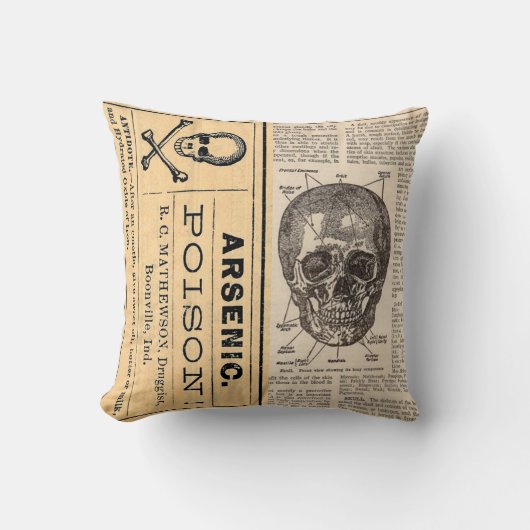 ヴィンテージの医学のスカルの毒解剖学の枕 クッション (正面)