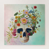 ヴィンテージの医学生物解剖学の頭蓋骨と花のドクター ジグソーパズル (縦)