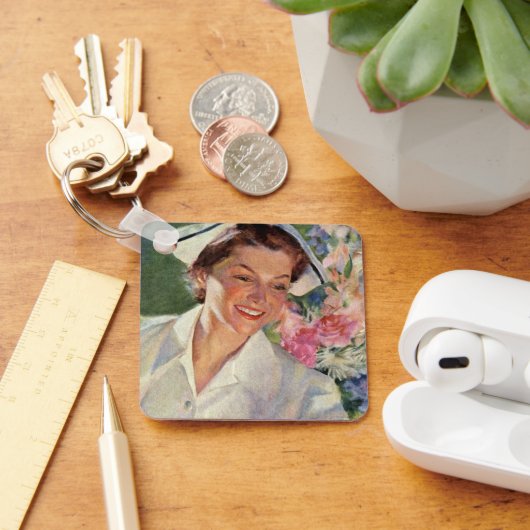 ヴィンテージの医療、ユニフォームを着た幸せな看護師 キーホルダー (デスク)