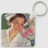 ヴィンテージの医療、ユニフォームを着た幸せな看護師 キーホルダー (裏面)