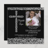 ヴィンテージの十字の写真の最初聖餐Inviation 招待状 (正面/裏面)