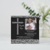 ヴィンテージの十字の写真の最初聖餐Inviation 招待状 (スタンド正面)