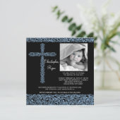 ヴィンテージの十字の写真の洗礼のInviationの男の赤ちゃん 招待状 (スタンド正面)