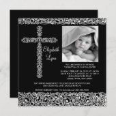 ヴィンテージの十字の写真の洗礼Inviation 招待状 (正面/裏面)