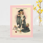 ヴィンテージの卒業のお祝いのバラの帽子のガウン カード (黄色い花)