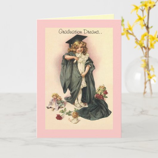 ヴィンテージの卒業のお祝いのバラの帽子のガウン カード (黄色い花)