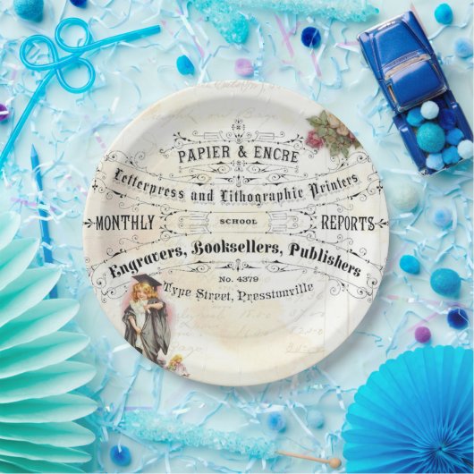 ヴィンテージの卒業のかわいい女の子の卒業生のパーティーのプレート ペーパープレート (パーティー)