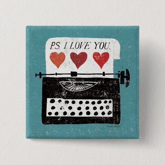 ヴィンテージの卓上-タイプライター 缶バッジ (正面)