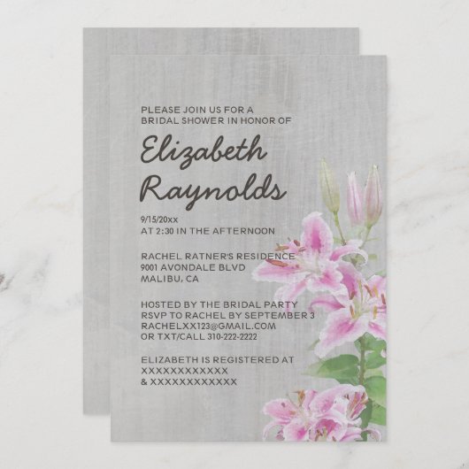 ヴィンテージの占星家ユリのブライダルシャワー招待状 招待状 (正面/裏面)