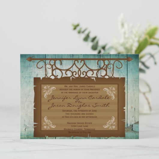 ヴィンテージの印の素朴な国の結婚式招待状 招待状 (スタンド正面)