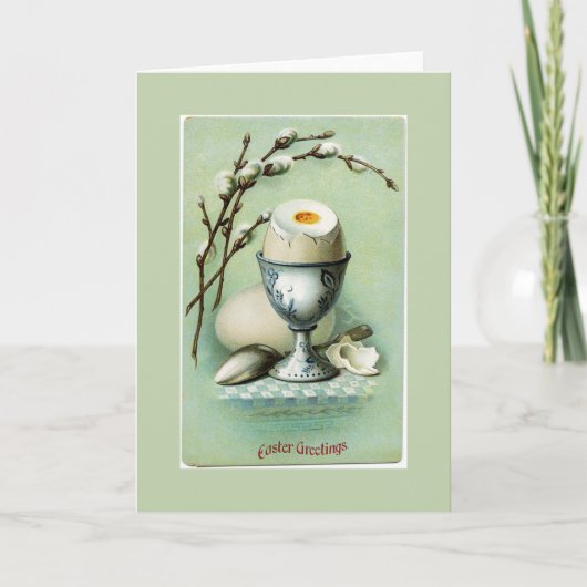 ヴィンテージの卵のカップ復活祭グリーティングカード シーズンカード (正面)