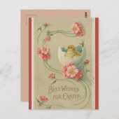 ヴィンテージの卵ピンクの花の渦巻きイースターポスト ポストカード (正面/裏面)