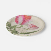 ヴィンテージの原稿のオウムのチューリップの芸術のピンクのブライダルシャワー ペーパープレート (アングル)