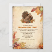 ヴィンテージの友情と感謝祭ディナー 招待状 (正面)