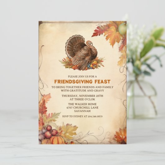 ヴィンテージの友情と感謝祭ディナー 招待状 (スタンド正面)