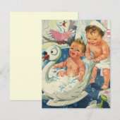 ヴィンテージの双子とスワンの泡風呂パーティー招待状 招待状 (正面/裏面)
