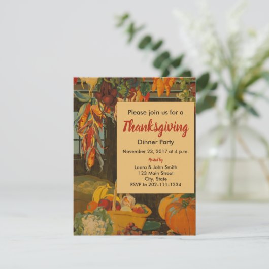 ヴィンテージの収穫の感謝祭の夕食の招待状 招待状 (スタンド正面)
