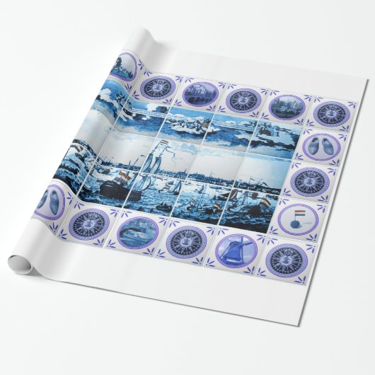 ヴィンテージの古いオランダはDelftwareオランダをタイルを張ります ラッピングペーパー (アンロールド)