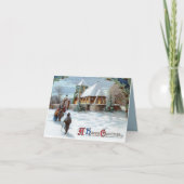 ヴィンテージの古いクリスマスウィンターチャーチの人々 シーズンカード (正面)