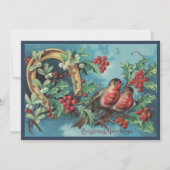 ヴィンテージの古いクリスマスブルーバーズベリーの馬蹄形 シーズンカード (正面)