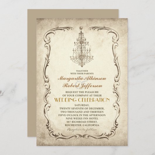 ヴィンテージの古いシャンデリアシックな結婚式招待状 招待状 (正面/裏面)