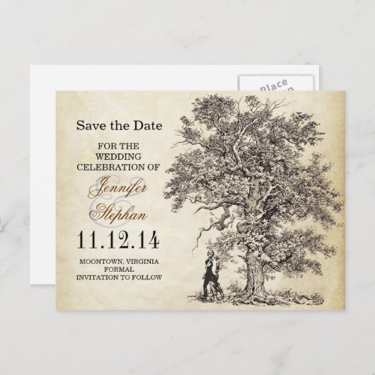 ヴィンテージの古いツリーは日付はがきを保存 案内ポストカード (正面/裏面)
