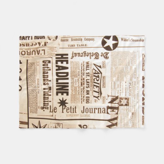 ヴィンテージの古いニュースの紙のプリントのタイポグラフィ フリースブランケット (正面(横))