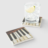 ヴィンテージの古いピアノ鍵 ストーンコースター (横)