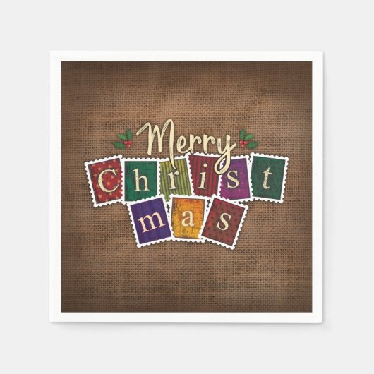 ヴィンテージの古いファッションドクリスマススタンプの切り離し スタンダードカクテルナプキン (正面)