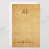 ヴィンテージの古いペーパー一見の手書きのモノグラムのカッコいい 便箋 (正面/裏面)