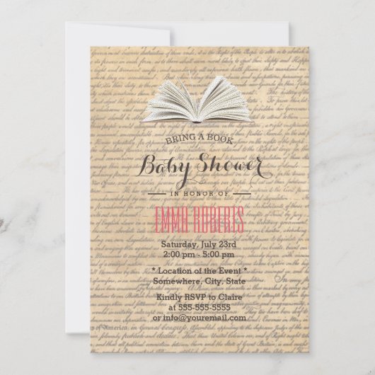 ヴィンテージの古い台本で赤ちゃんシャワーをプレゼント 招待状 (正面)