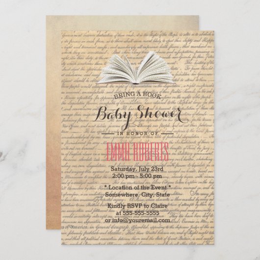 ヴィンテージの古い台本で赤ちゃんシャワーをプレゼント 招待状 (正面/裏面)