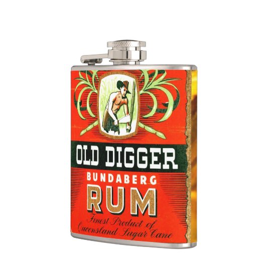 ヴィンテージの古い坑夫のラム酒のウイスキーボトルのラベルのフラスコ フラスク (左)