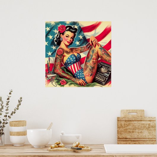 ヴィンテージの古い学校の入れ墨 ポスター (キッチン)