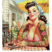 ヴィンテージの古い学校情報 シャワーカーテン (正面)