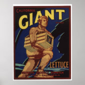 ヴィンテージの古い巨大レタス野菜クレートラベル ポスター (正面)