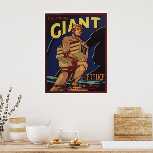 ヴィンテージの古い巨大レタス野菜クレートラベル ポスター (キッチン)