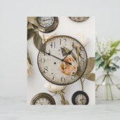 ヴィンテージの古い時計と白いバラと葉バラ (スタンド正面)