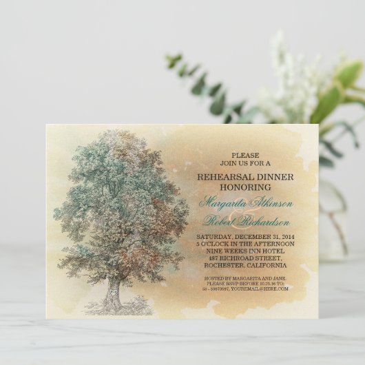 ヴィンテージの古い木の粗野なリハーサルディナー招待状 招待状 (スタンド正面)