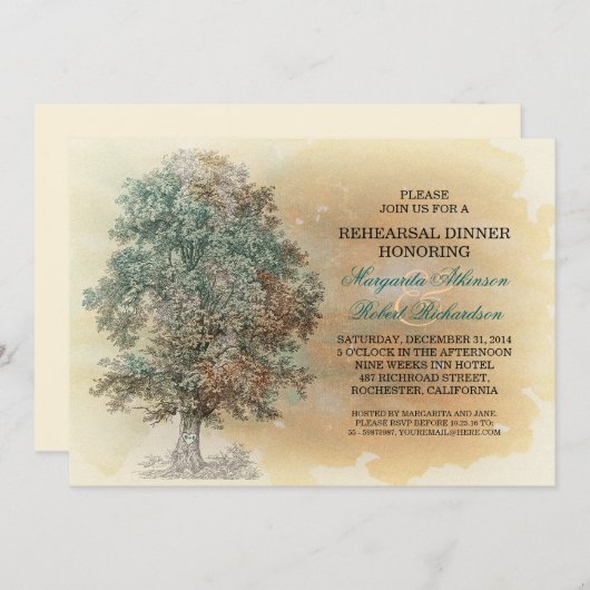 ヴィンテージの古い木の粗野なリハーサルディナー招待状 招待状 (正面/裏面)