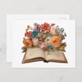 ヴィンテージの古い本と庭の花 ポストカード (正面/裏面)