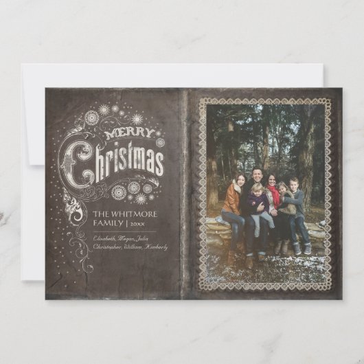 ヴィンテージの古い本メリークリスマスフォト シーズンカード (正面)