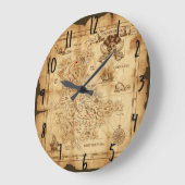 ヴィンテージの古い海賊宝物地図Xは点を示します ラージ壁時計 (傾斜)