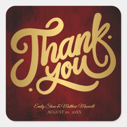 ヴィンテージの古い紙の「ありがとう」ゴールドカリグラフィー スクエアシール (正面)