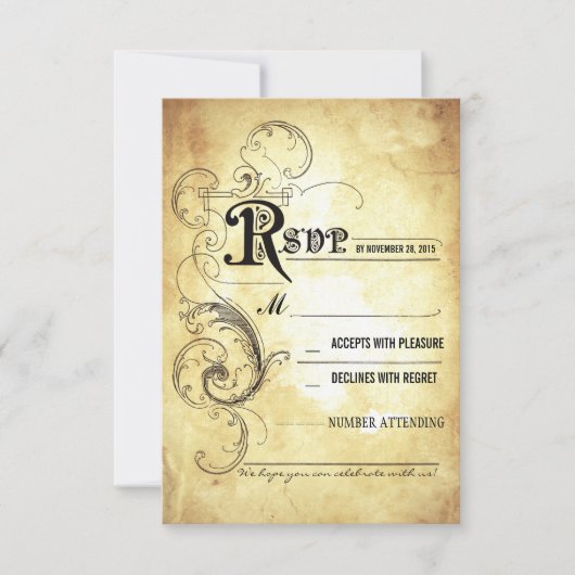 ヴィンテージの古い結婚式の出欠確認カード 出欠カード (正面)