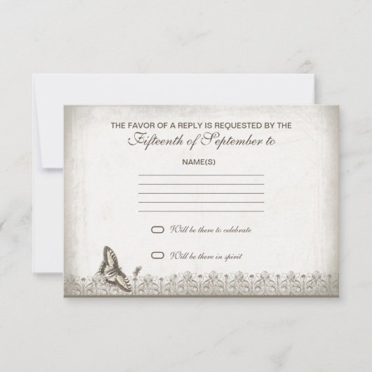 ヴィンテージの古い結婚式の返信 出欠カード (正面)