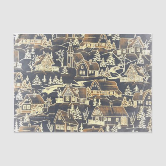 ヴィンテージの古い金ゴールドのメリークリスマスの休日の村 薄葉紙 (正面)