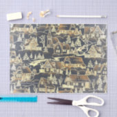 ヴィンテージの古い金ゴールドのメリークリスマスの休日の村 薄葉紙 (クラフト)