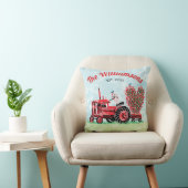 ヴィンテージの古く赤いトラクターの花のハートの名前年 クッション (椅子)