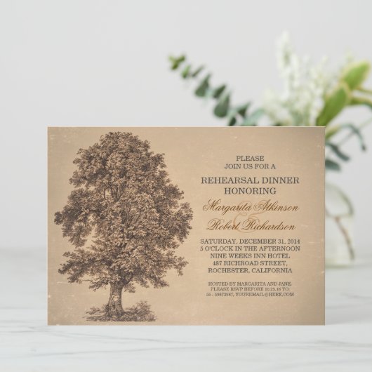 ヴィンテージの古木の粗野なリハーサルディナー招待状 招待状 (スタンド正面)